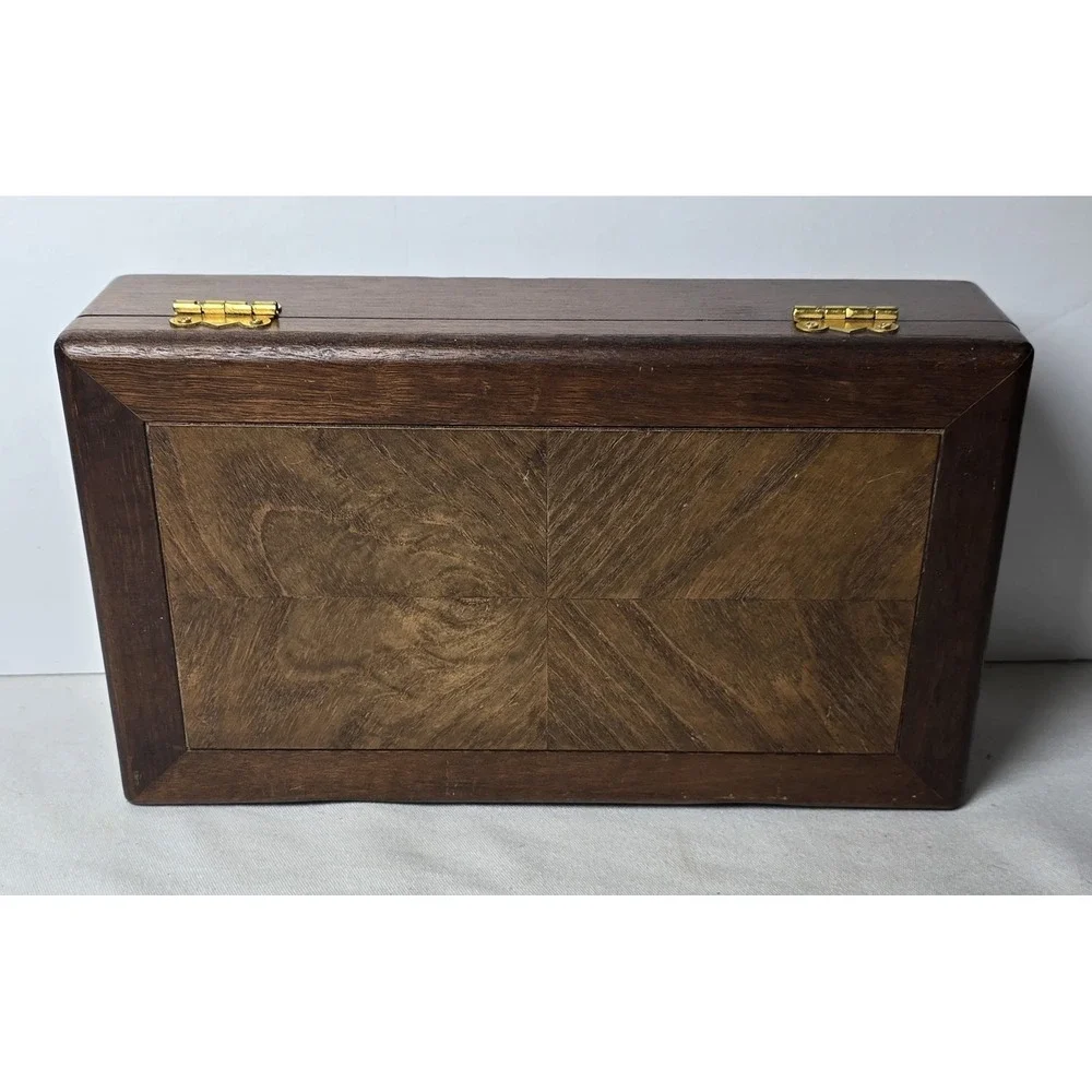 Wood Inlay Jewelry Ring Brown‎ Box Cream Inside